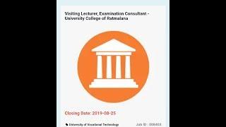 Visiting LecturerExamination Consultant-Uiversity College of Rathmalana Job vacancies Srilanka