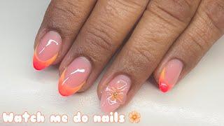 Ombré French Tip & 3D Flower  Short Almond Nails  Acrylic Nails Tutorial