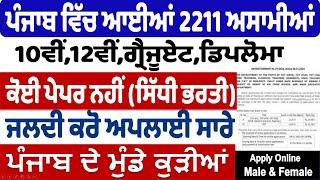 Punjab 2211 New Govt Recruitment 2024Punjab Jobs Oct 2024Punjab New Vacancies 2024Govt 2024