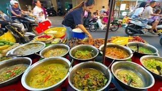 Under $1  Hard-working LADY Selling Various Khmer Dishes at TTP Market  Cambodian Street Food