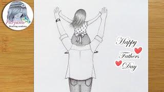Fathers day special drawing  Easy way to draw Father and Daughter -step by step  Pencil sketch