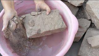 ASMR dusty snappy pure mud dirt slabs crumble in water