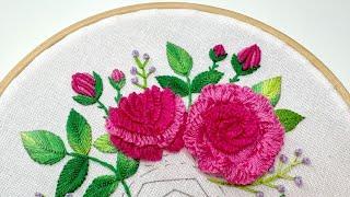 Roses Stitch-Along  Day 5 - Big Rose Flower ️ Cast On Stitch for Flowers 🪡  Brazilian Embroidery