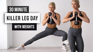 30 MIN KILLER LOWER BODY HIIT Workout - With Weights No Repeat Leg Day Home Workout
