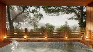 Rainy Bath Ambience  Hot Spring in the Rain for Sleep  Onsen ASMR