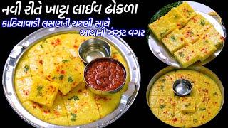 આથાની ઝંઝટ વગર દાળચોખાના નવીરીતે ખાટ્ટા લાઈવ ઢોકળા  Khatta live Dhokla Kathiyawadi Garlic Chutney