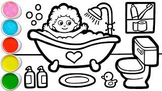 Bathroom Drawing and Coloring for Kids Toddlers  Learn Good Habits for Children #164
