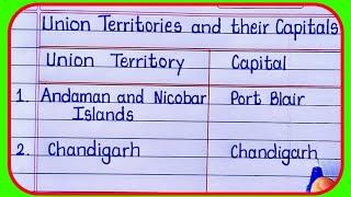 Union Territories and their Capitals 2021Union Territories and CapitalUnion Territories of India