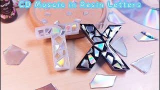 try this CD mosaic in resin letters  •  Epoxy resin art • resin crafts • DIY CD projects • CD Craft