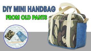 DIY How to make your own mini handbag from military uniform fabric and old jeans