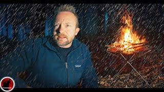 Seeking Shelter From Rain - Overhead Shelter with an Elevated Fire - Camping Adventure