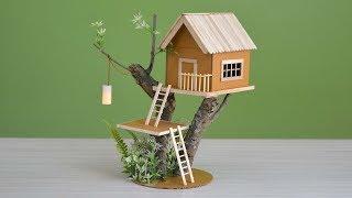 Wow a house on a tree  making a small cardboard house  with light