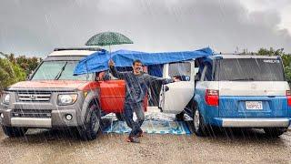 Surviving A RainStorm While Car Camping In Our Honda Elements