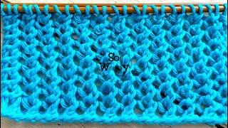 Two-row repeat Mesh knitting stitch pattern super easy - So Woolly