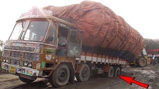 Fully Loaded Ashok Leyland Lorry Truck Driver Stuck in Mud Videos