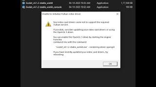 Godot Game Engine Error - Unable to initialize Vulkan video driver Easy Fix