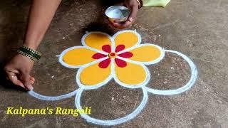 Ugadi special Muggulu Easy Rangoli design simple method Unique flowers kollam