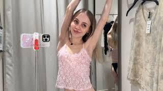 4K Transparent Try on Haul  No Bra Cute Top