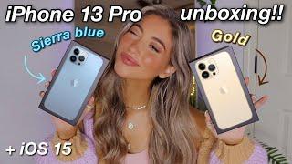 iPhone 13 Pro UNBOXING SIERRA BLUE & GOLD +FIRST IMPRESSIONS *testing out camera & iOS 15 features*