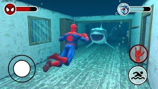 Playing as SpiderMan Family in Granny House Vs Great White Shark