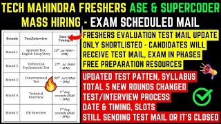TECH MAHINDRA 2024 ASE & SUPERCODER FRESHERS EVALUATION EXAM SCHEDULED MAILCHANGED PATTERN & ROCESS