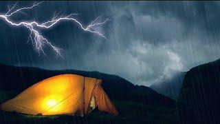 Go to sleep in a tent during a thunderstorm. Sounds of rain with thunderstorms for sleep