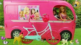 Авто домик для куклы Барби с мебелью. Распаковка игрушек для девочек  Barbie Pop Up Camper 2015