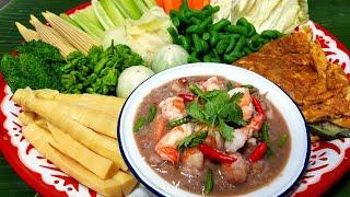 918 น้ำพริกกะปิกุ้งโสด ไข่เจียวมะเขือยาว ผักเยอะๆ  Spicy Shrimp Paste Dip with shimp