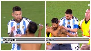 Messi’s crazy Fans invaded pitch to get Messis autograph Messi was scared but keep Gentlemanly