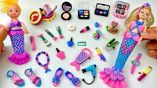 DIY How to Make Polymer Clay Miniature Doll Shoes makeup set Mermaid Dress Footwear  #Dolliyon