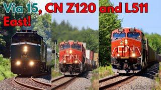 Via Rail 15 CN Z120 CN L511 East At Hardman Ln Railroad Crossing Windsor Junction NS.