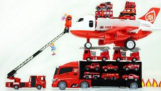 소방차 트럭과 비행기로 장난감 소방차 15대 출동 Fire engine and Fire engine plane toys play