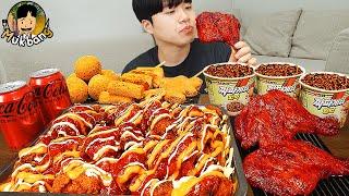 ASMR MUKBANG 슈프림 양념 치킨먹방 BBQ 자메이카 통다리 짜파게티 먹방 & 레시피 FRIED CHICKEN EATING SOUND