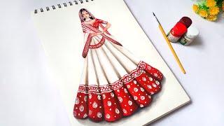 How to draw Bridal Lehenga design easy  Fashion illustration..
