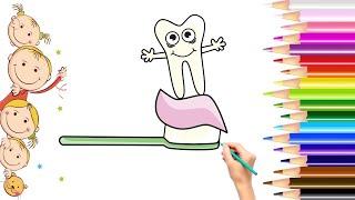 Drawing Brush and teeth for children. Рисование Зубы для детей.