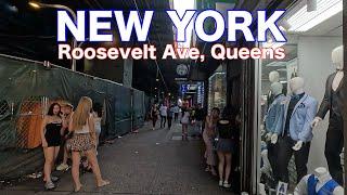 NEW YORK CITY Walking Tour 4K - Roosevelt Avenue Queens NYC - Sunset Walk - Street Hustle
