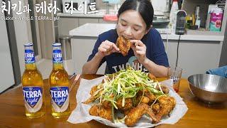 Real Mukbang Homemade Super Crispy Fried Chicken Wings  Beer green onion chicken