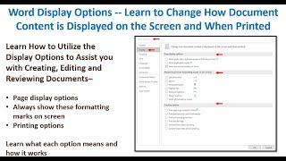 Word Document Display Options - Learn How Document Content is Displayed on Screen and When Printed
