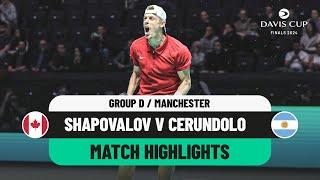 Shapovalov v Cerundolo Highlights  Canada v Argentina Davis Cup 2024 Finals Group Stage