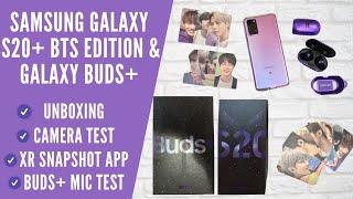 SAMSUNG GALAXY S20+ BTS EDITION & GALAXY BUDS+  UNBOXING CAMERA TEST XR SNAPSHOT APP & MORE