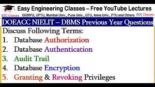 DBMS Imp Terms  Authorization Authentication Audit Trail Encryption Grant Revoke