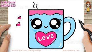 How To Draw a Cute Cup with Love Heart easy for kids and toddlers Step by Step