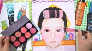 How to makeup for girl - Cute girl makeup with paper DIY makeup tools - Makeup drawing