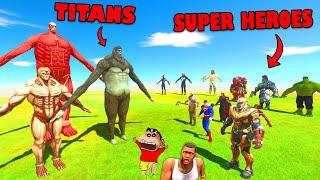 BEAST TITANS vs SUPER HEROES in Animal Revolt Battle Simulator  IRON MAN HULK SPIDERMAN THANOS