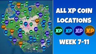 All XP Coins in Fortnite Chapter 2 Season 5 week 7-11 - Green Blue Purple & Gold