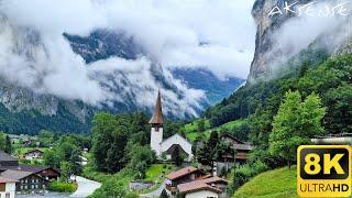  8K  스위스 - 파라다이스  LAUTERBRUNNEN 마을과 계곡  8K UHD 비디오