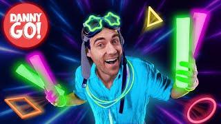 Glow in the Dark Shapes Dance️🟩 🟣 Glow Sticks Brain Break  Danny Go Songs for Kids