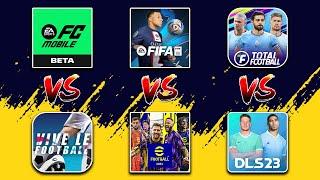 FC Mobile vs FIFA Mobile vs Total Football vs Vive Le Football vs eFootball 2024 vs DLS Comparison