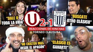 HINCHAS de UNIVERSITARIO EUFÓRICOS tras el TRIUNFO ante ALIANZA LIMA por 2 a 1  TORNEO CLAUSURA