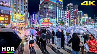 Tokyo Shinjuku Heavy Rain Night Walk Japan • 4K HDR